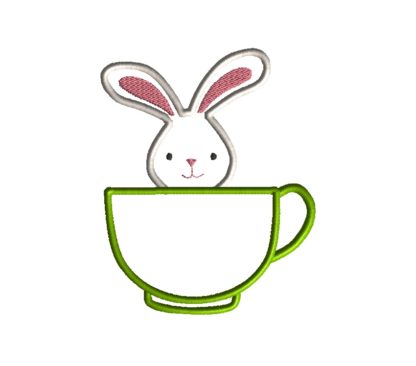 Teacup Bunny Applique Design-195