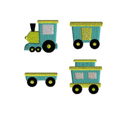 Mini Train Cars Machine Embroidery Design Set