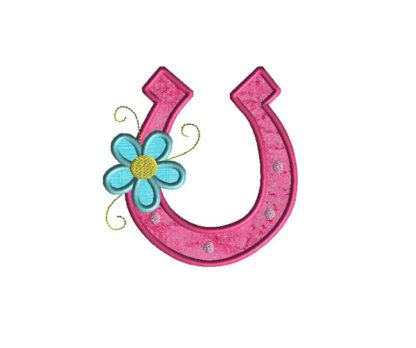 Horseshoe with Flower Applique Machine Embroidery Design 1