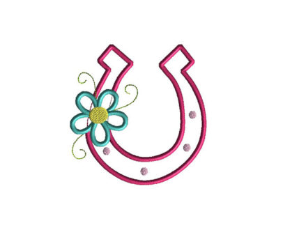 Horseshoe with Flower Applique Machine Embroidery Design 2