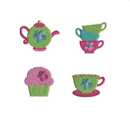 Mini Tea Party Machine Embroidery Design Set