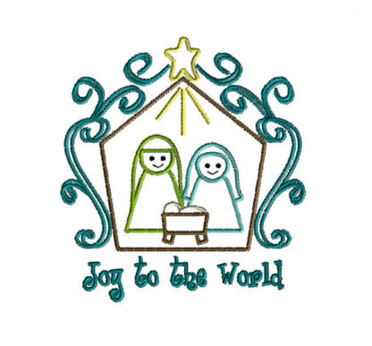 Joy to the World Nativity Applique Machine Embroidery Design 1