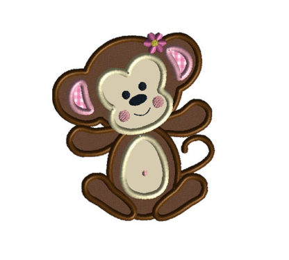 Baby Girl Monkey Applique Machine Embroidery Design 1