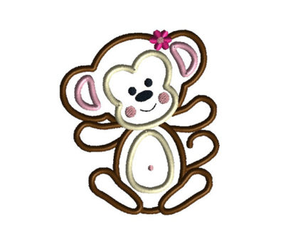 Baby Girl Monkey Applique Machine Embroidery Design 2