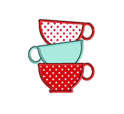 Teacup Stack Applique Machine Embroidery Design 1