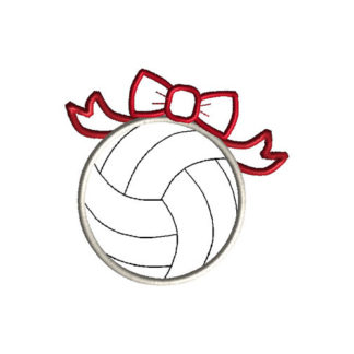 Volleyball with Bow Applique Machine Embroidery Design 1