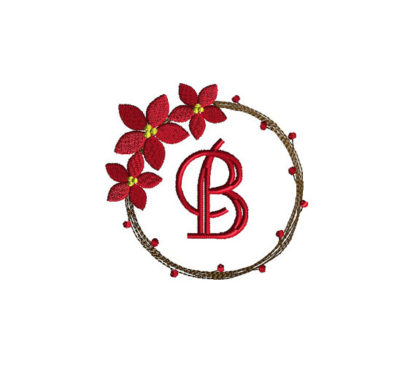 Poinsettia Wreath Monogram Frame Applique Machine Embroidery Design 1