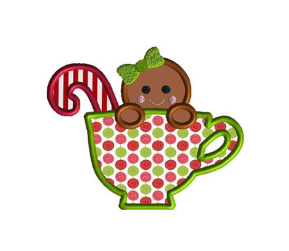 Gingerbread in a Teacup Applique Machine Embroidery Design 1