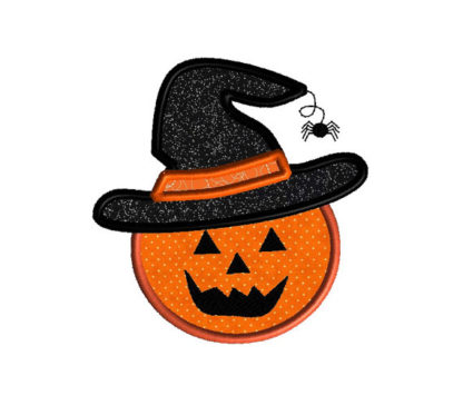 Pumpkin in Witch Hat Applique Machine Embroidery Design 1