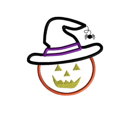 Pumpkin in Witch Hat Applique Machine Embroidery Design 2