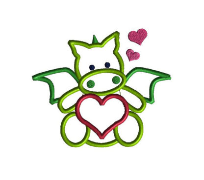 Valentine Dragon Applique Machine Embroidery Design 1