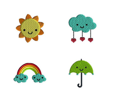 Mini Sun Cloud Rainbow Umbrella Machine Embroidery Design Set