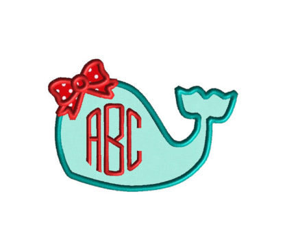 Whale with Bow Applique Machine Embroidery Design 1