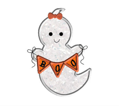 Ghost with Banner Applique Machine Embroidery Design 1