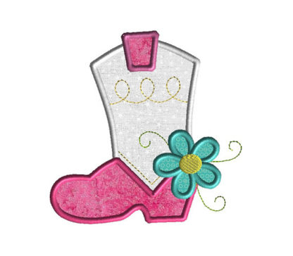 Cowgirl Boot with Flower Applique Machine Embroidery Design 1