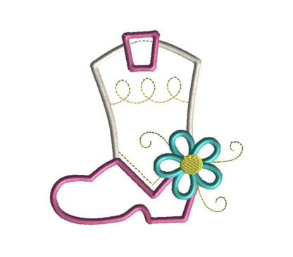 Cowgirl Boot with Flower Applique Machine Embroidery Design 2