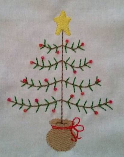 Primitive Christmas Tree Applique Machine Embroidery Design 2