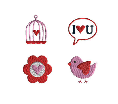 Mini Valentine Bird Machine Embroidery Design Set