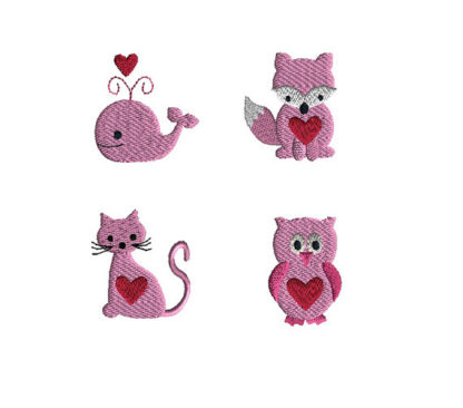 Mini Valentine Animal 2 Machine Embroidery Design Set