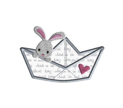Paper Boat Bunny Applique Machine Embroidery Design 1