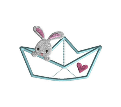 Paper Boat Bunny Applique Machine Embroidery Design 2