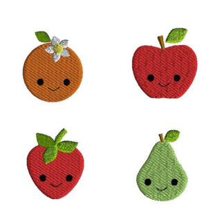 Mini Fruit with Kawaii Faces Machine Embroidery Design Set