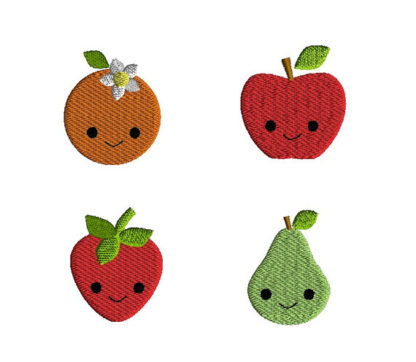 Mini Fruit with Kawaii Faces Machine Embroidery Design Set