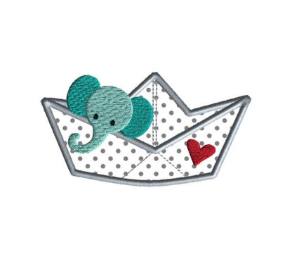 Paper Boat Elephant Applique Machine Embroidery Design 2