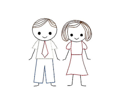 Father (Man) and Mother (Woman) Stick Figures Applique Machine Embroidery Design 1