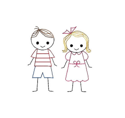 Boy and Girl Stick Figures Applique Machine Embroidery Design 1