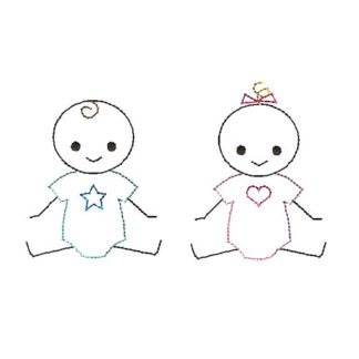 Baby Boy and Girl Stick Figures Applique Machine Embroidery Design 1