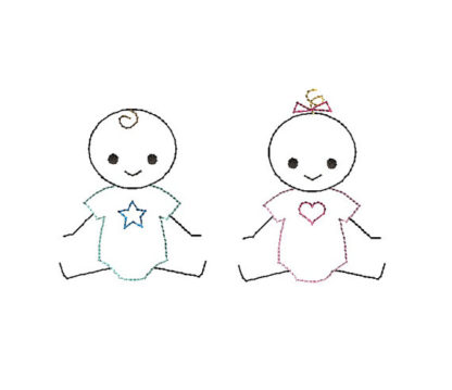 Baby Boy and Girl Stick Figures Applique Machine Embroidery Design 1