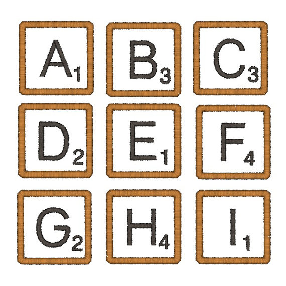 Scrabble Tile Font Applique Machine Embroidery Design