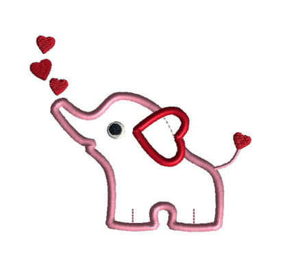 Valentine Elephant Applique Machine Embroidery Design 1