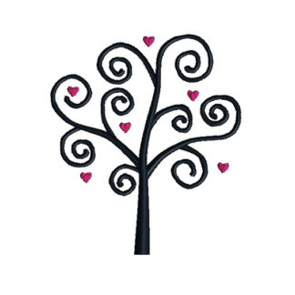 Swirl Tree with Hearts Applique Machine Embroidery Design