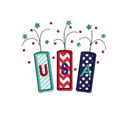 USA Fireworks Applique Machine Embroidery Design 1
