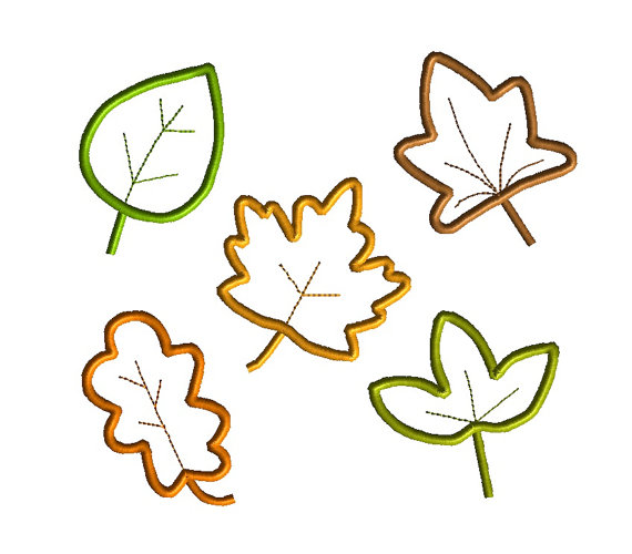 5 Fall Leaves Applique Machine Embroidery Design 2
