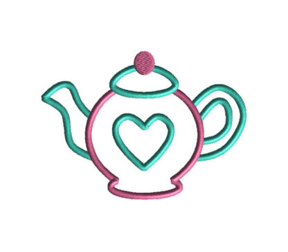 Teapot Love Applique Machine Embroidery Design 2