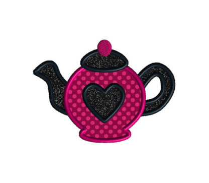 Teapot Love Applique Machine Embroidery Design 3