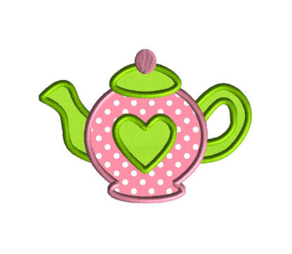 Teapot Love Applique Machine Embroidery Design 1
