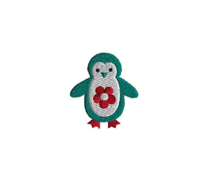Mini penguin with flower Machine Embroidery Design