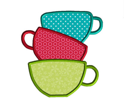 Tea Cups Applique Machine Embroidery Design 1