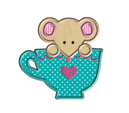 Mouse in a Teacup Applique Machine Embroidery Design 1