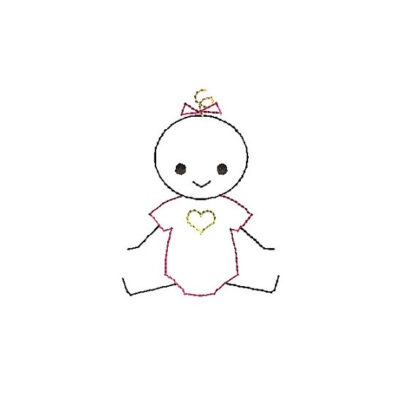 Baby Girl Stick Figure Applique Machine Embroidery Design 1