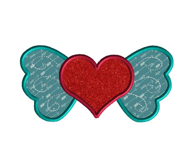 Heart with wings applique machine embroidery design