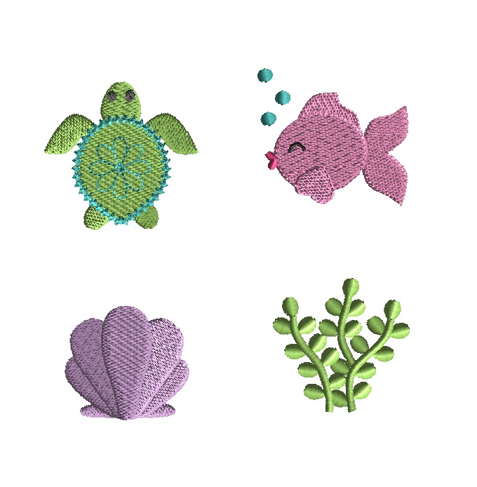 Digital File Set of 4 Sea embroidery Instant download Machine embroidery Mini embroidery design Seashell embroidery