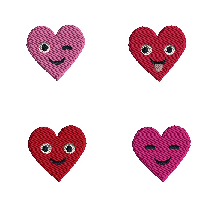 Mini Hearts with Faces Machine Embroidery Design Set