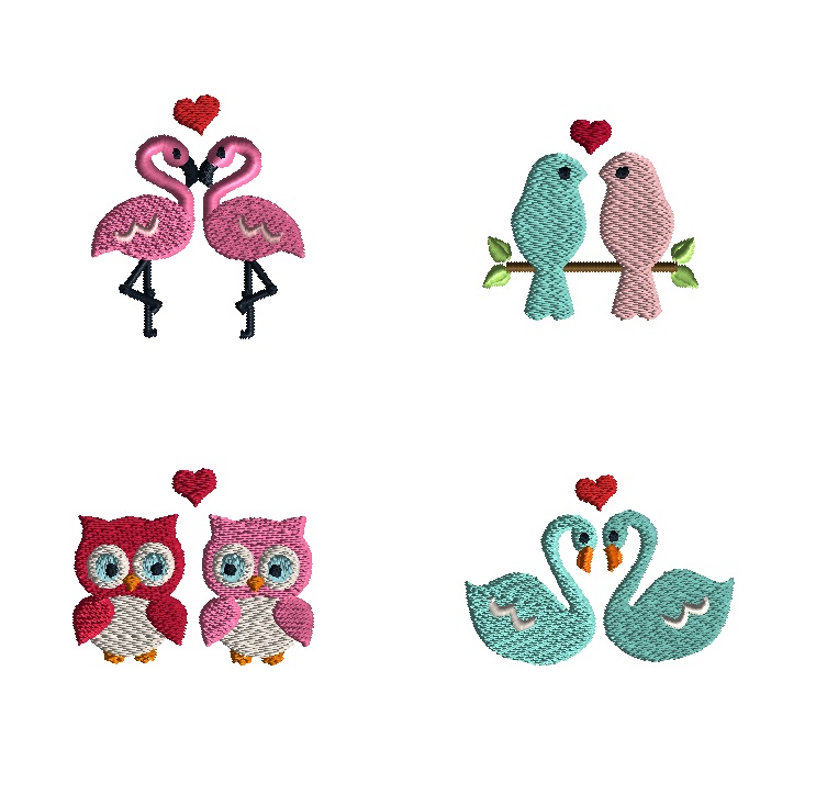 Mini Love Bird Set Machine Embroidery Designs -3 sizes each design 