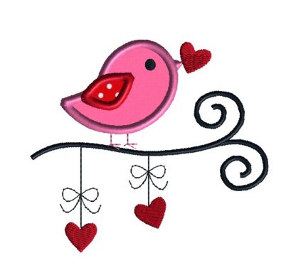 valentine bird applique embroidery design