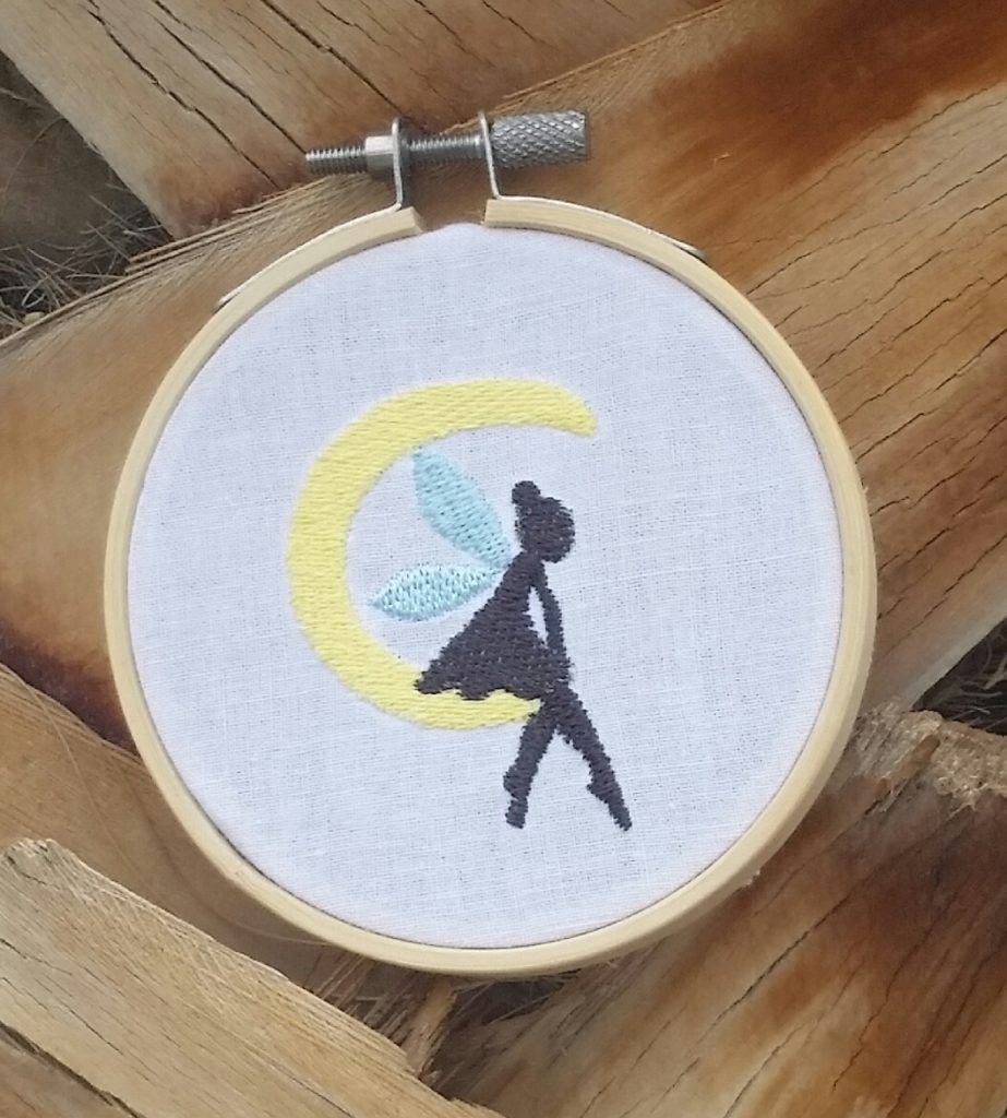 Mini Fairy on Moon Machine Embroidery Design - 3 sizes